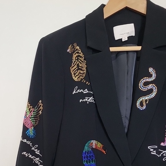 $695 Unworn Cinq A Sept Jungle Headset Karlie Bead Detail Blazer in Black - Picture 7 of 13